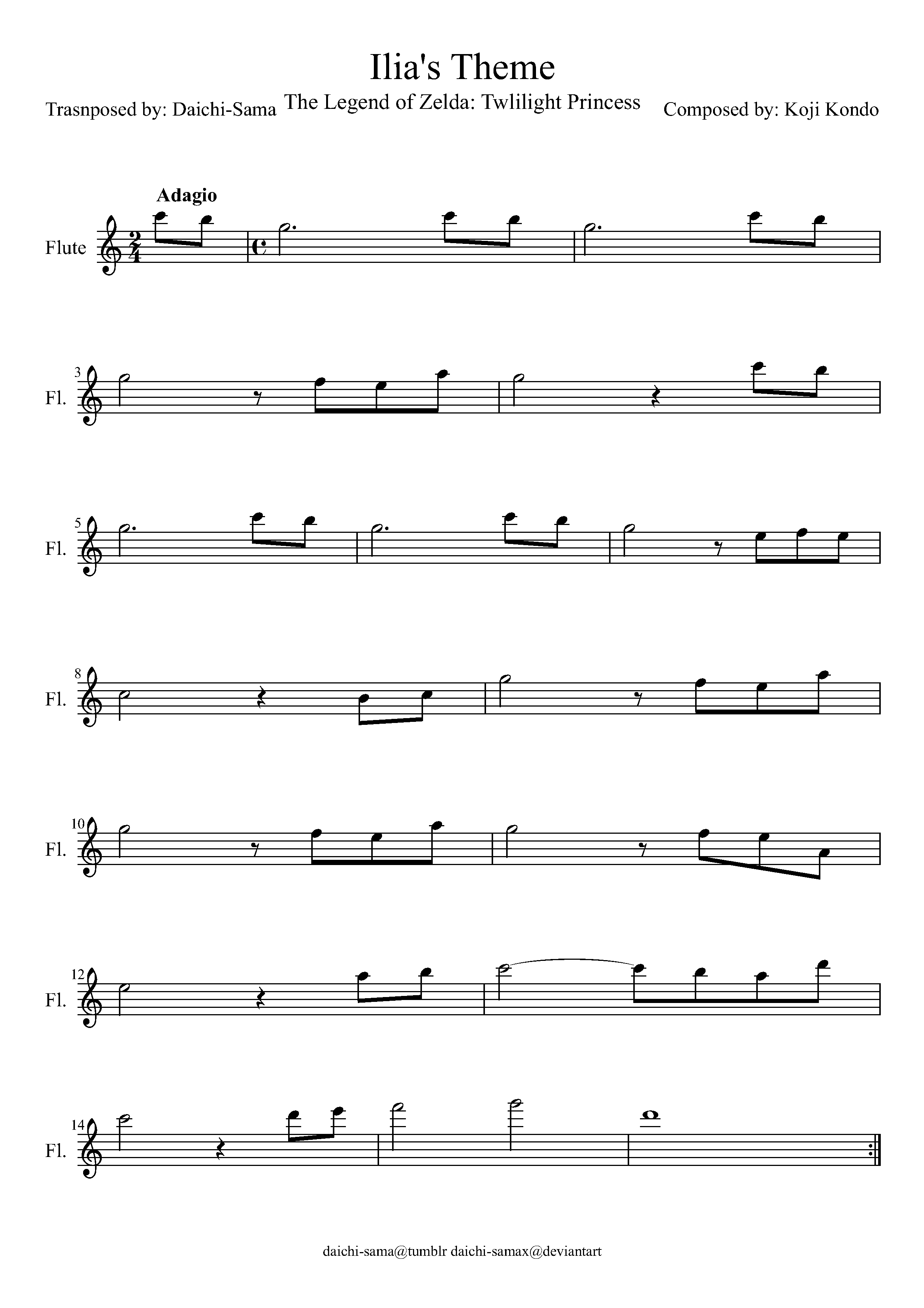 Ilia's Theme Flute Sheet Music by drakon-thedragon on 