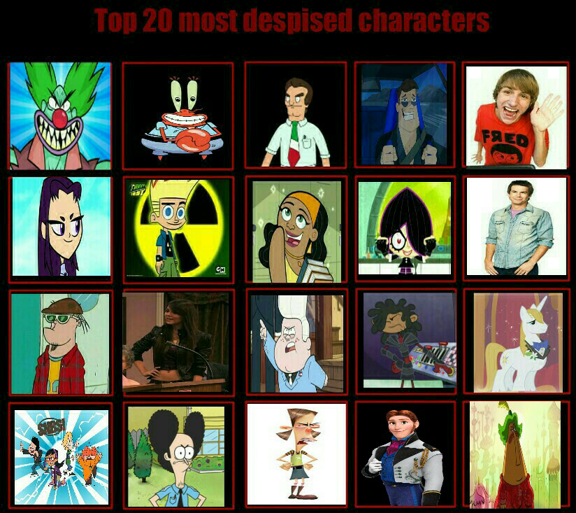 My top 20 characters that I really despite by Toongirl18 on DeviantArt