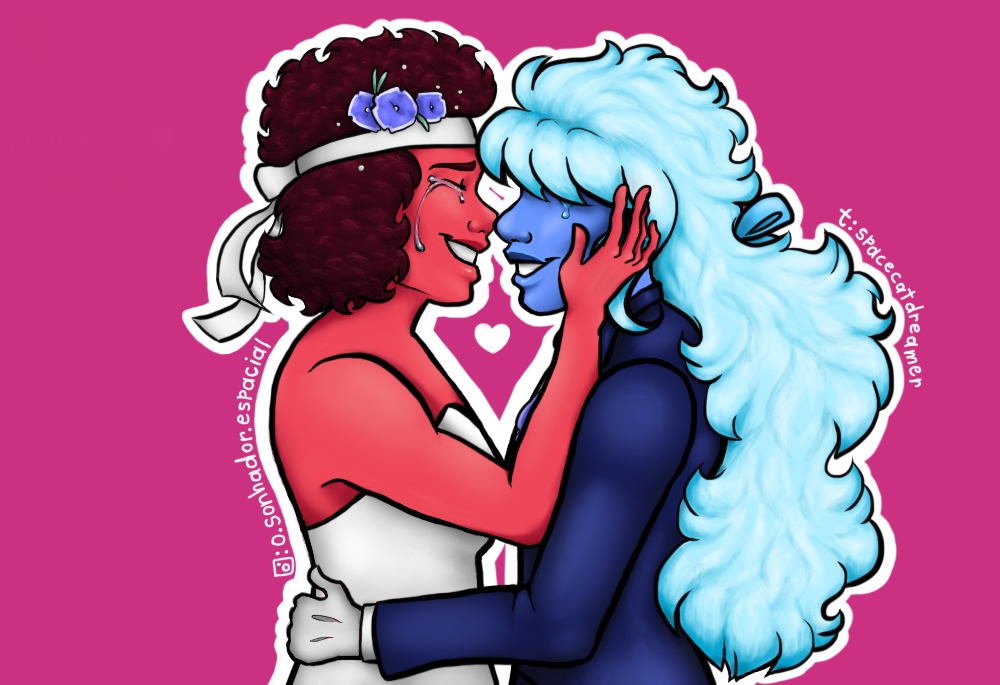 Ruby and Sapphire from Steven Universe in their wedding clothes ❤️ Oooohh boy, you don't know how long I've been waiting for this marriage ;A; Reunited was seriously the BEST episode ...