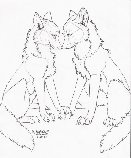 Two Wolves Coloring Pages 1