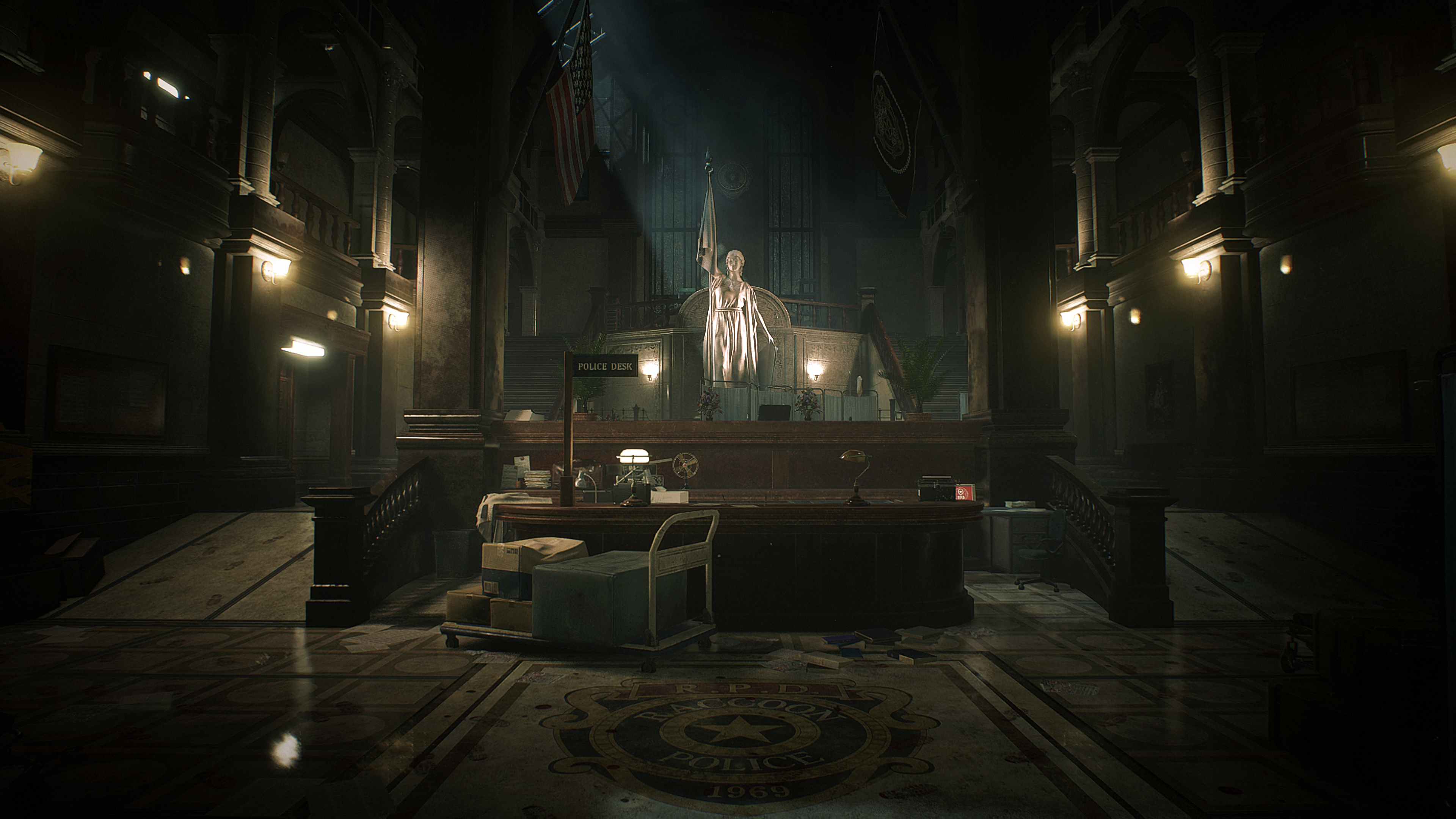 Main Hall, The Police Desk, and upper Balconies Re2_remake_main_hall_by_residentevilcbremake-dcpsl77