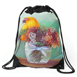 Sun conure and flowers painting drawstring bag