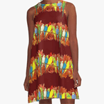 Colorful Budgies Pattern A-Line Dress