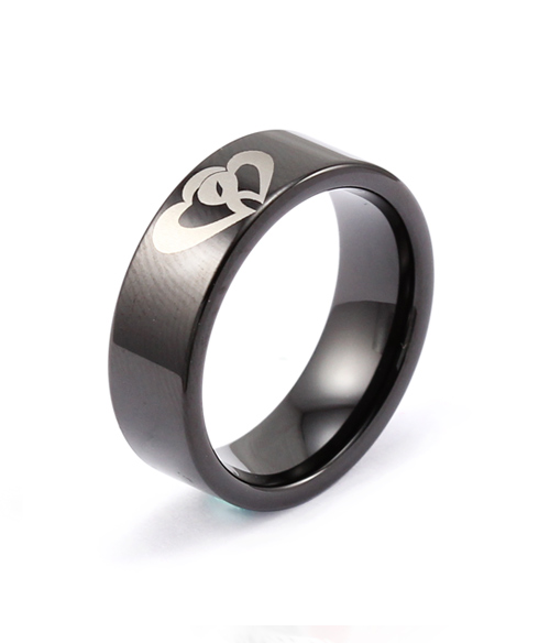 Black Tungsten Ring with Engraved Couple Hearts by ...