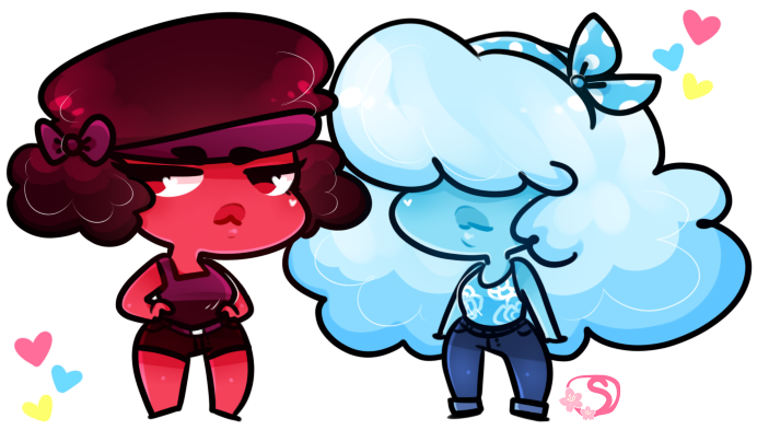 It was warm for a bit where I live so I doodled some summer outfits for Ruby n Sapphire yee tfw its fucking cold again rip -- Steven Universe(c)Rebecca Sugar Art(c)HeartTier -- ~HeartTier