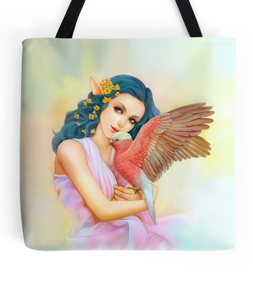 Blue Haired Elf And Her Galah Realistic Painting Tote Bag