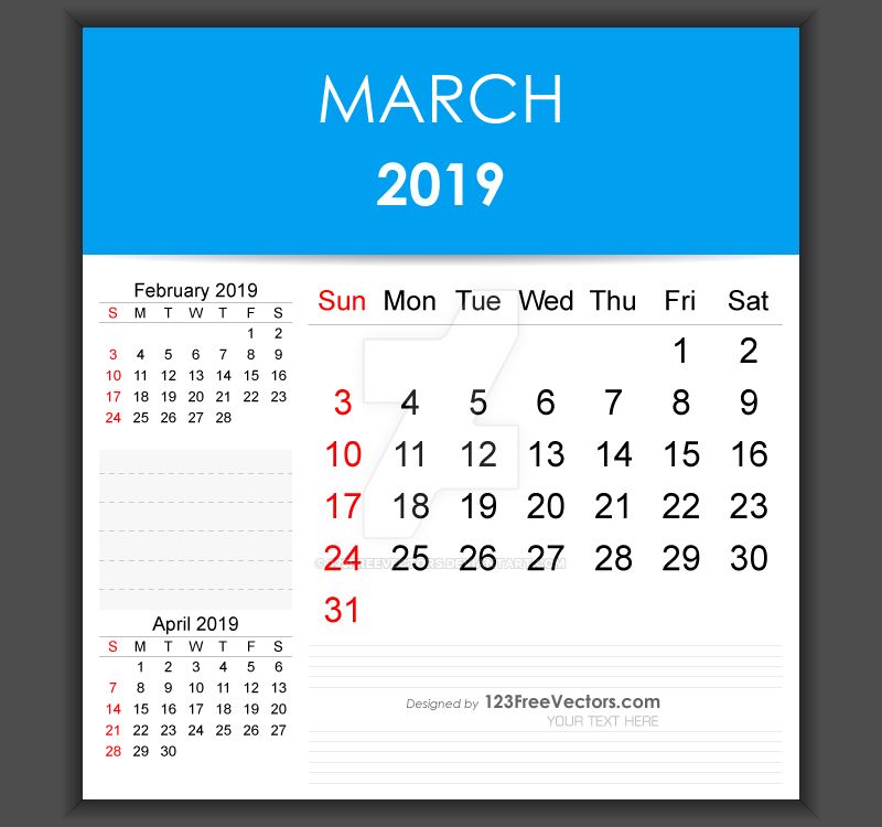 editable-march-2019-calendar-template-free-vector-by-123freevectors-on