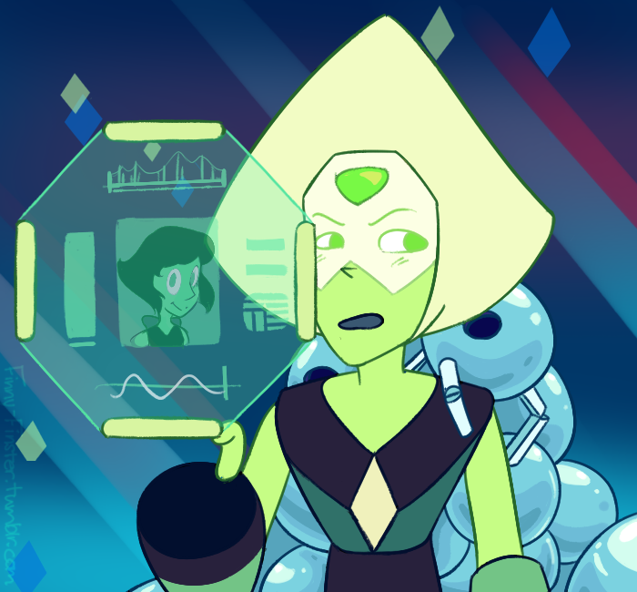 Headcanon: Lapis makes the bots and Peridot analyzes the Steven’s spit off Lapis’ gem and made that sparkly goop.