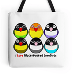 Cute Black-masked lovebirds cartoon tote bag