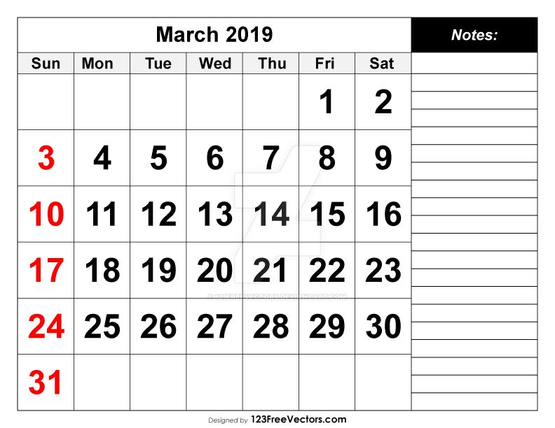 March 2019 Printable Calendar Free Vector By 123freevectors On Deviantart