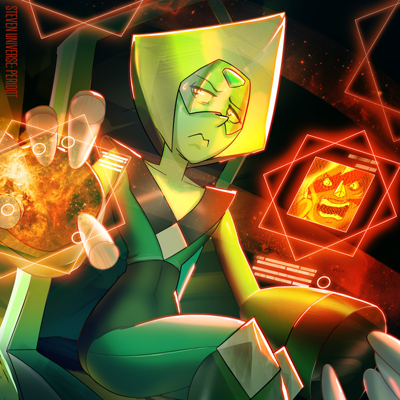 Peridot from Steven Universe! I like how her design could have walked out off a Megaman franchise. I have a feeling she isn't ACTUALLY evil, just a bureaucrat whose STUFF KEEPS GETTING EXPLODED!!!!...