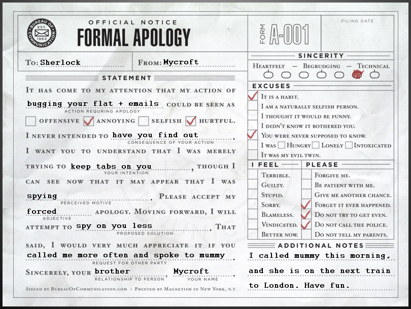 Mycroft's apology to Sherlock by jaderotaski on DeviantArt