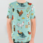 Cute Seamless Roosters Pattern Cartoon All Over Print Shirt