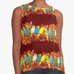 Colorful Budgies Pattern Contrast Tank