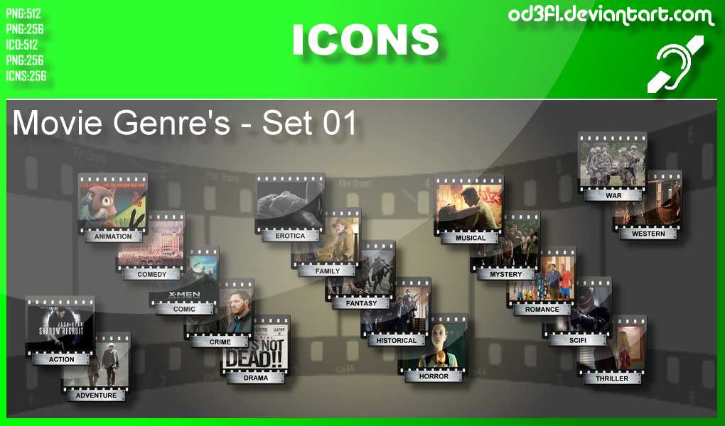 Movie Genre Icons - Set 01 by od3f1 on DeviantArt