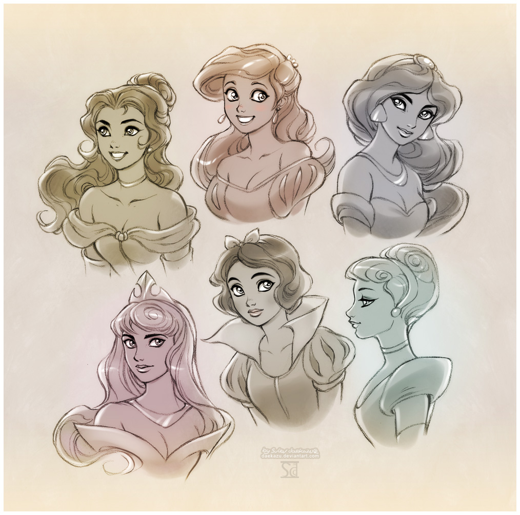 Sketchy Disney Princesses by daekazu on DeviantArt