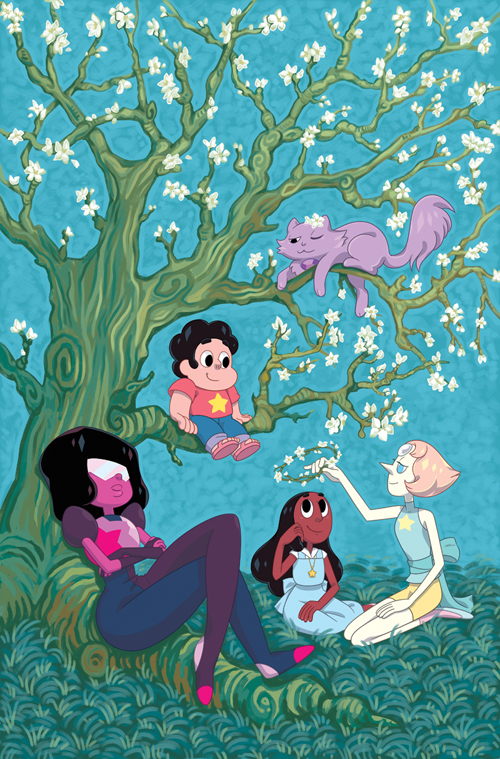Cover of Steven Universe issue #18! Based on Vincent Van Gogh's Almond Blossoms. This was a really soothing one to work on. Illustration © Cartoon Network and BOOM! Studios