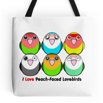Cute Peach-faced lovebirds cartoon tote bag