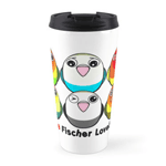 Cute Fischer lovebirds cartoon travel mug