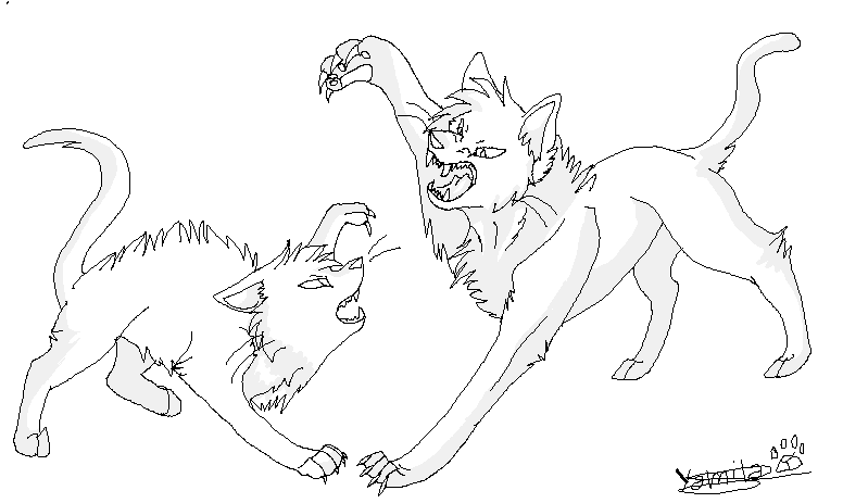 Download Lineart Cats Fighting Sketch Coloring Page