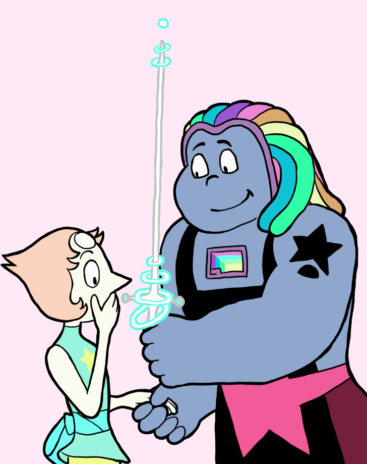 For an anonymous request on meme_of_bilitis for "Bismuth giving Pearl a new sword".  I was pondering compositions and ended up image searching “romantic giving rose”, eve...