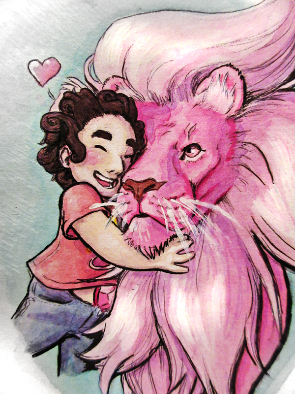 Steven and his lion I've wanted to do this image for a while Made with some of my new colored inks (and a dob of paint here and there