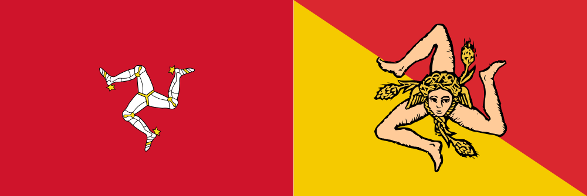 Bandera de la Isla de Man y Bandera de Sicilia