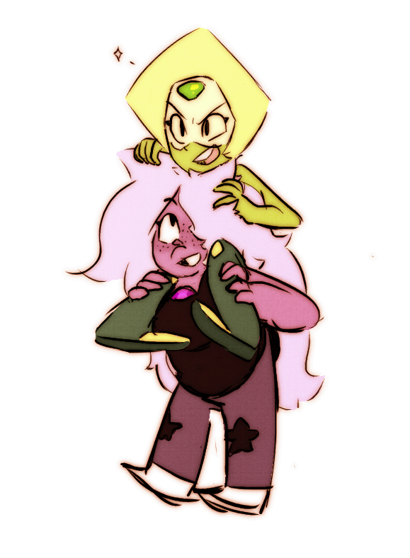 Someone on Tumblr requested I draw one of the CGs giving Peridot a piggyback ride and who could it have been but Amethyst! Just a quick doodle buuut I still like it  Tumblr