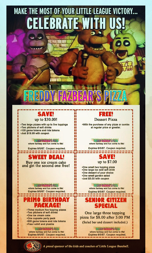 Freddy Fazbear's Pizza Coupons by FearOfTheBlackWolf on DeviantArt