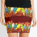 Colorful Budgies Pattern Mini Skirt