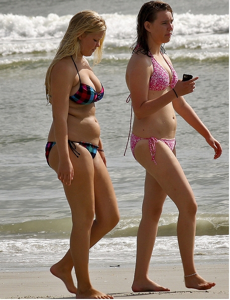 Chubby girls wearing bikinis