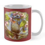 Orange Cheeked Waxbill Finch With Blueberries Realistic Painting Mug