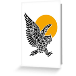 Great Horned Owl Tribal Tattoo Greeting Card