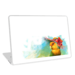 Orange-faced Lovebird with Hibiscus Hat Realistic Painting Laptop Skin