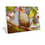 Orange Cheeked Waxbill Finch With Blueberries Realistic Painting Laptop Skin