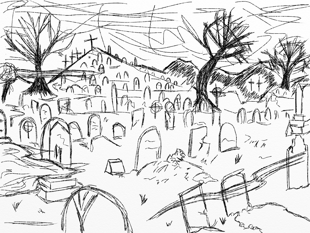 Best Sketch Graveyard Drawing with Realistic