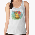 Orange-faced Lovebird with Hibiscus Hat Realistic Painting Tank Top