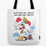 Funny snowy owl santa meme tote bag