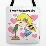 I love kissing my bird tote bag
