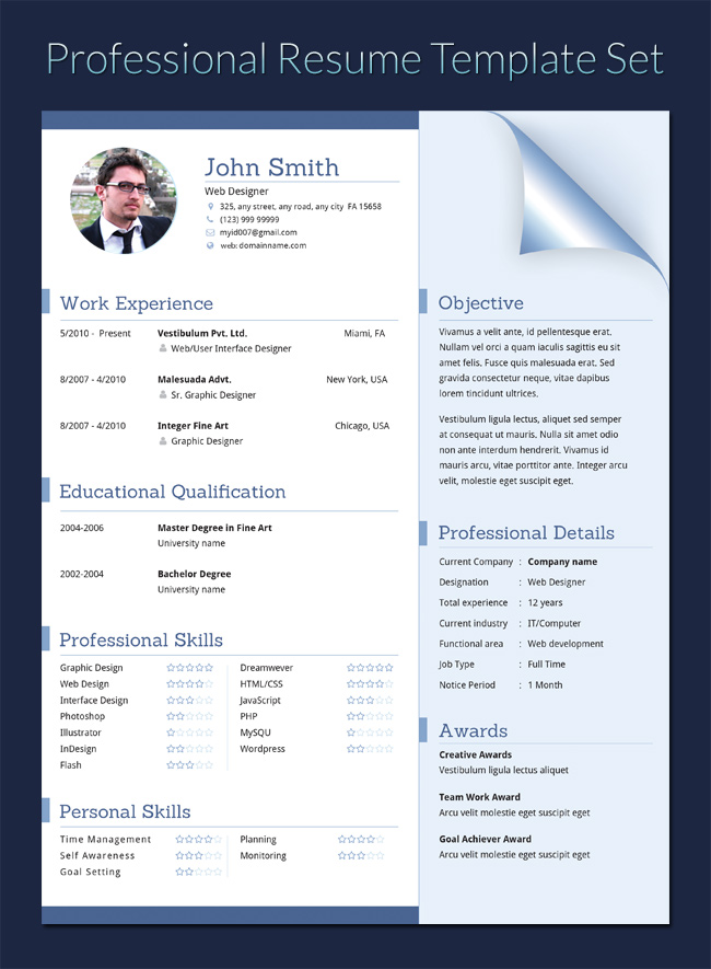 resume in doc  docx  indd  psd  eps and ai format by