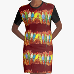 Colorful Budgies Pattern Graphic T-Shirt Dress