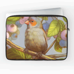 Orange Cheeked Waxbill Finch With Blueberries Realistic Painting Laptop Sleeve