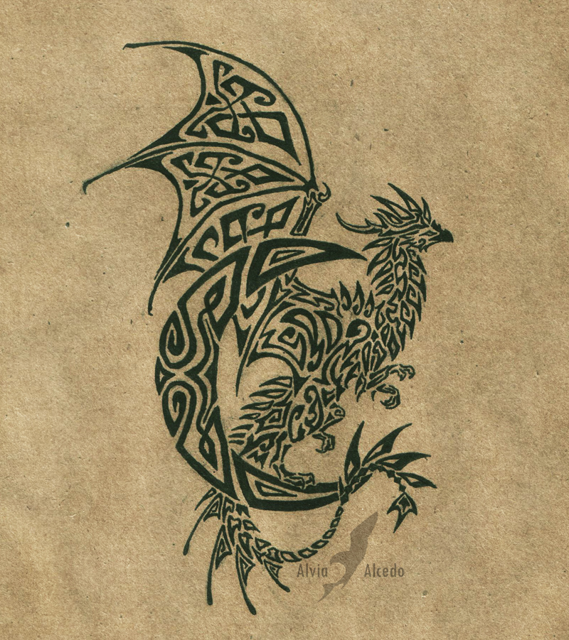 Lunar dragon tattoo - black by AlviaAlcedo on DeviantArt