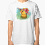 Orange-faced Lovebird with Hibiscus Hat Realistic Painting T-Shirt