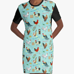Cute Seamless Roosters Pattern Cartoon Graphic T-Shirt Dress