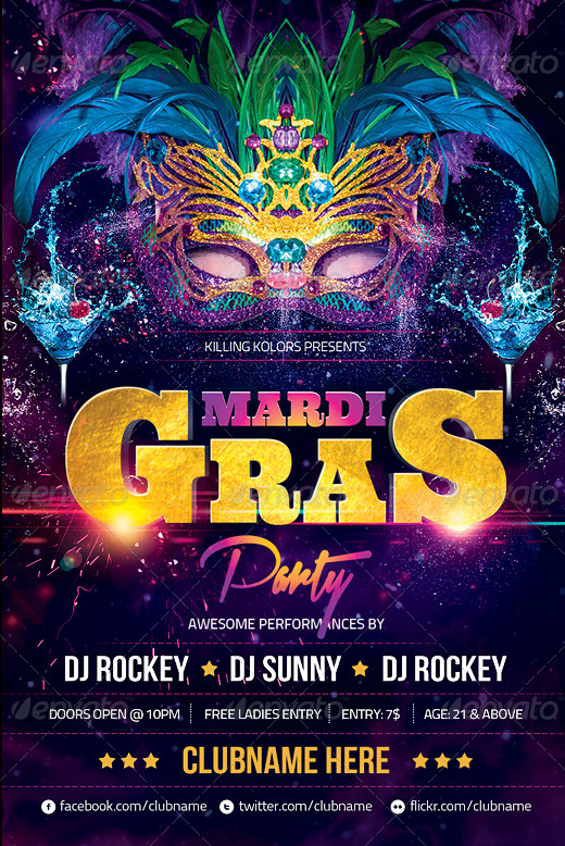 Mardi Gras Party Flyer PSD Template by AudioNeptune on DeviantArt