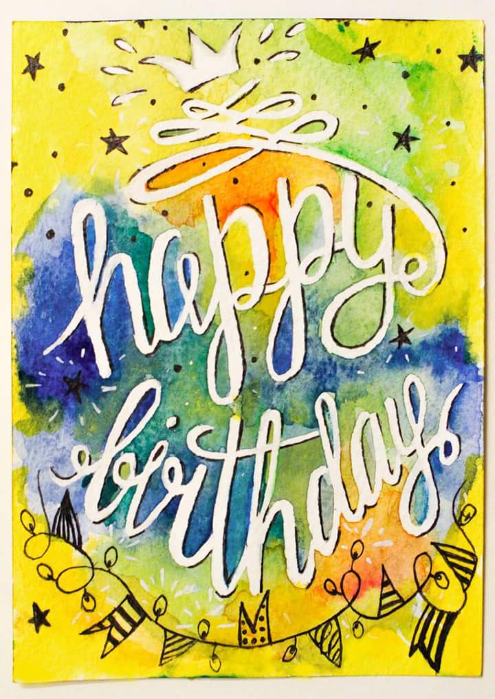 Happy birthday - handpainted greeting card by dinamia93 on DeviantArt