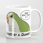 owned by a green quaker mug