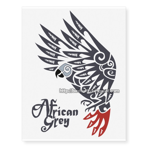 African Grey Parrot Tribal Tattoo Temporary Tattoo