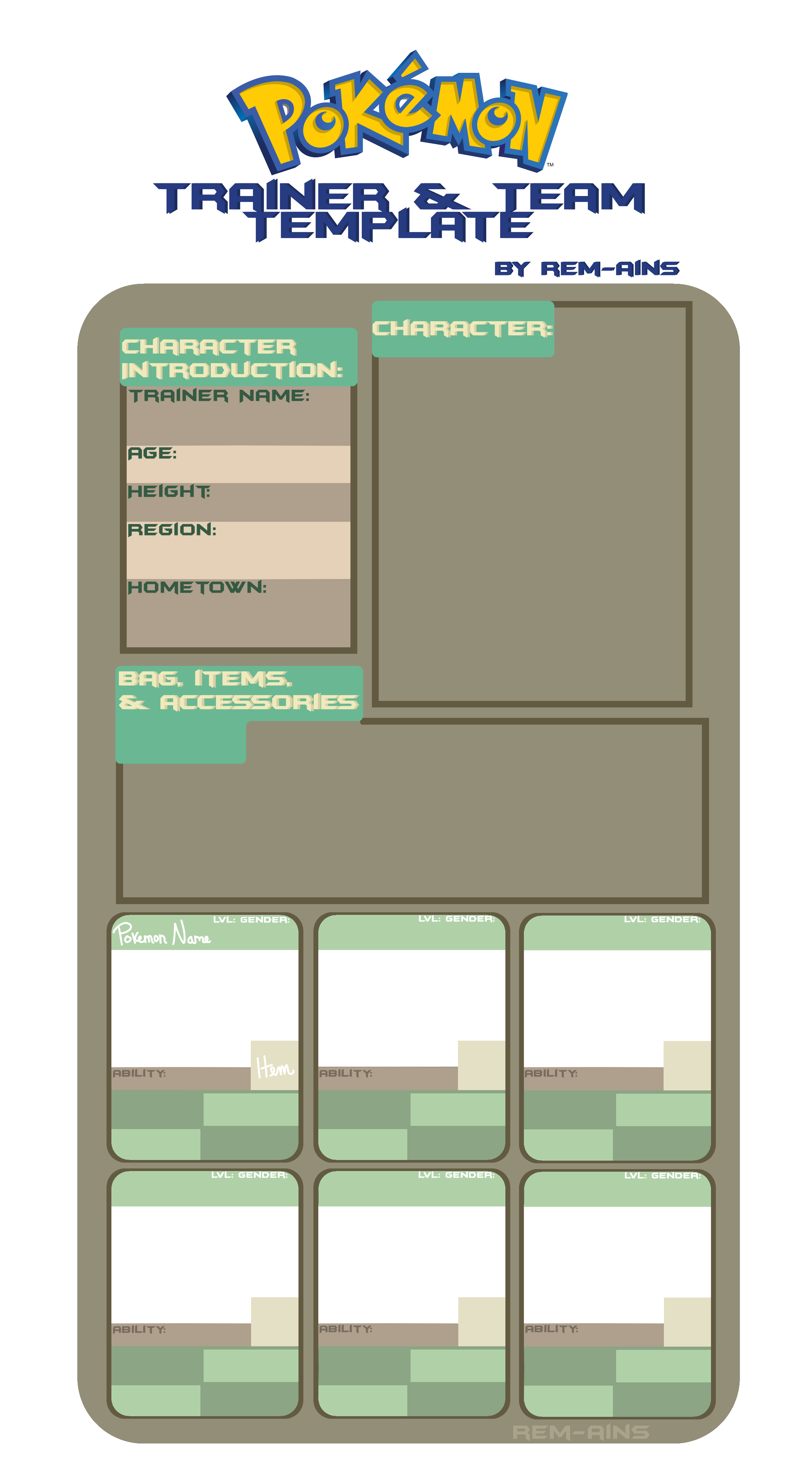 Pokemon Trainer and Team Template by remains on DeviantArt